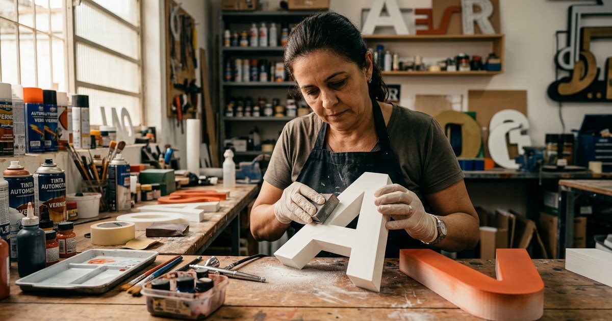 Capa da matéria: Acabamento de letra caixa impressa em 3D: do lixamento ao verniz UV